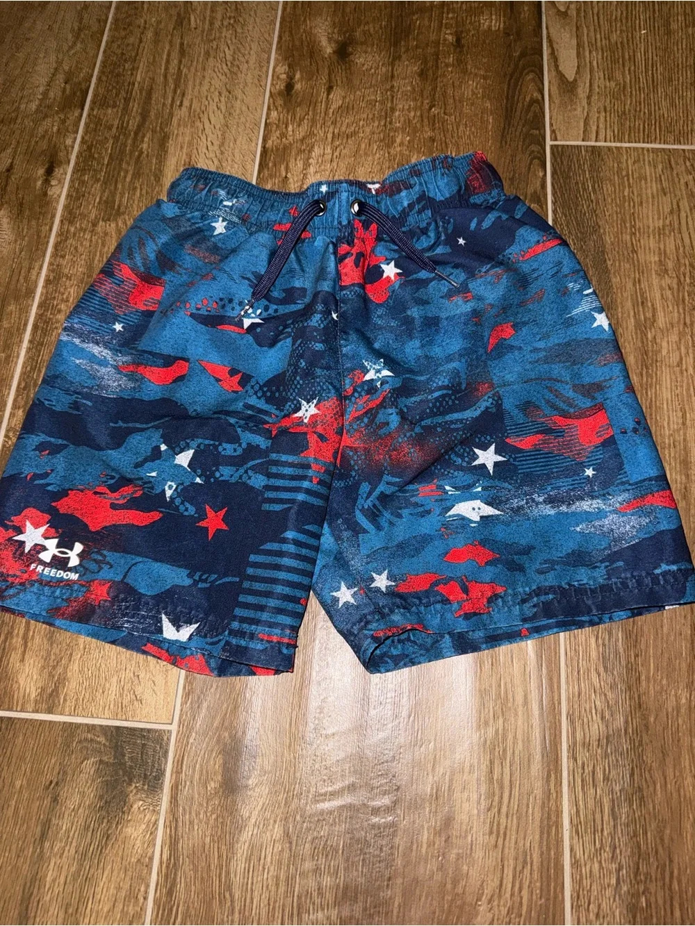 Under Armour Boy’s Navy and Red Patriot-Print Athletic Shorts